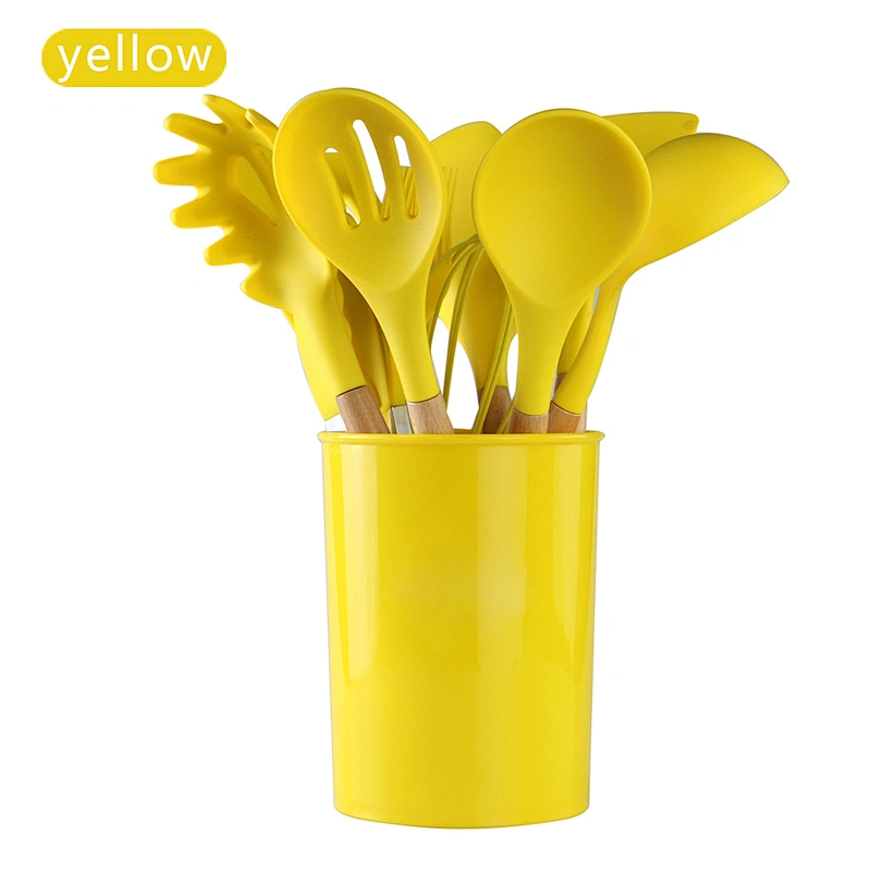 2023 SUPER SEPTEMBER PRIVATE LABEL WHOLESALE WOOD KITCHEN ACCESSORIES SILICONE UTENSILS COOKING SET